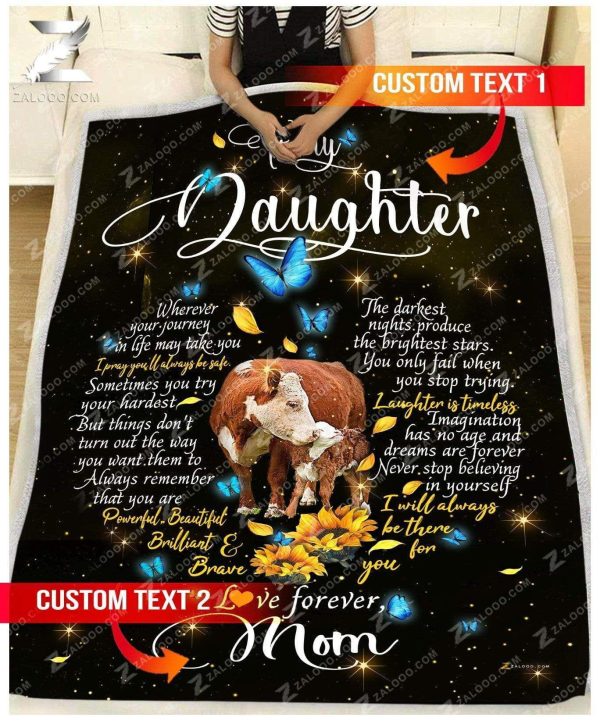 Custom Fleece Blanket - For Daughter From Mom - Cow - I Will Always Be - Image 2