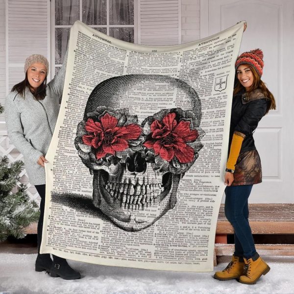 Book Page Skull Rose Vintage Printed Fleece Blanket - Image 6