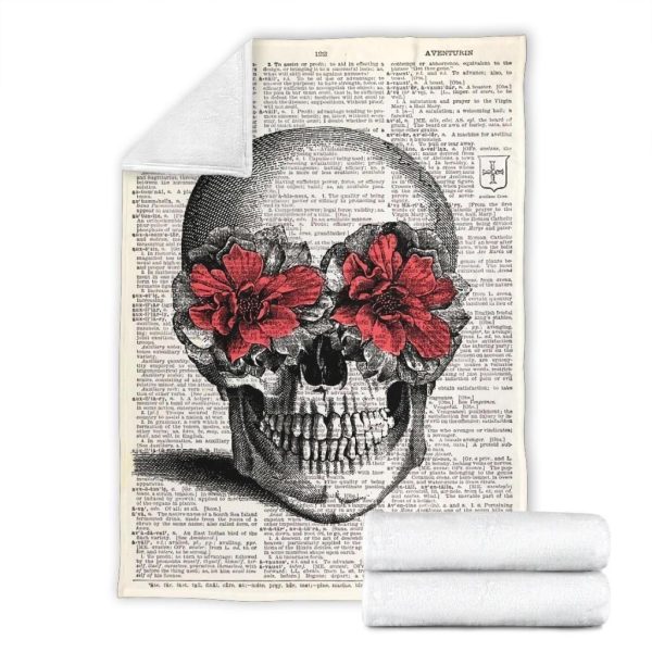 Book Page Skull Rose Vintage Printed Fleece Blanket - Image 7