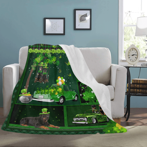 Rottweiler Dog Irish Shamrock St Patrick Day Fleece Blanket - Image 4