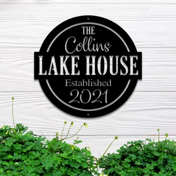 Personalized Lake House Metal Wall Art Led Light, Custom Family Name E - Image 4