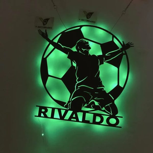 Personalized Man Soccer Metal Wall Art Led Lights, Custom Soccer Ball - Image 2