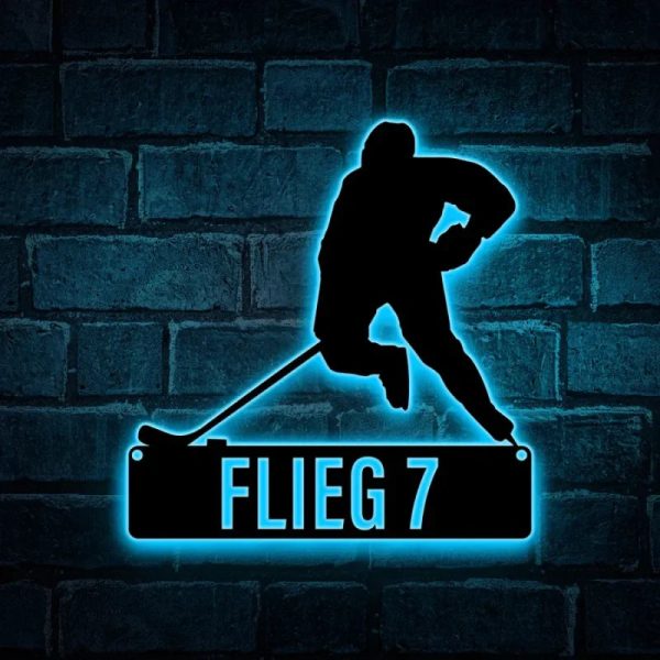 Personalized Hockey Player Metal Sign With Led Lights, Hockey Metal Wa