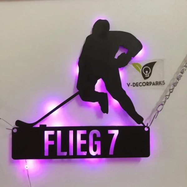 Personalized Hockey Player Metal Sign With Led Lights, Hockey Metal Wa - Image 2