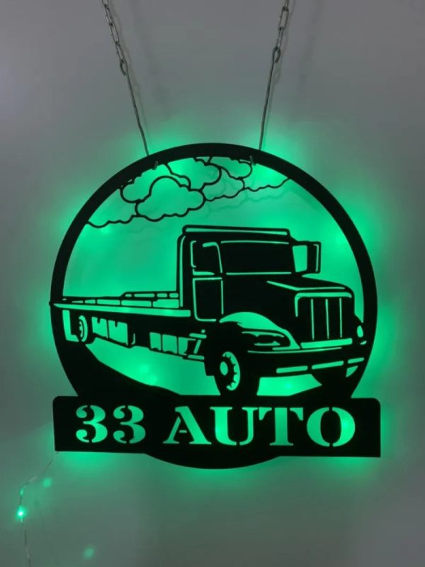 Personalized Flat Bed Tow Truck Metal Wall Art With Led Lights, Bed Se