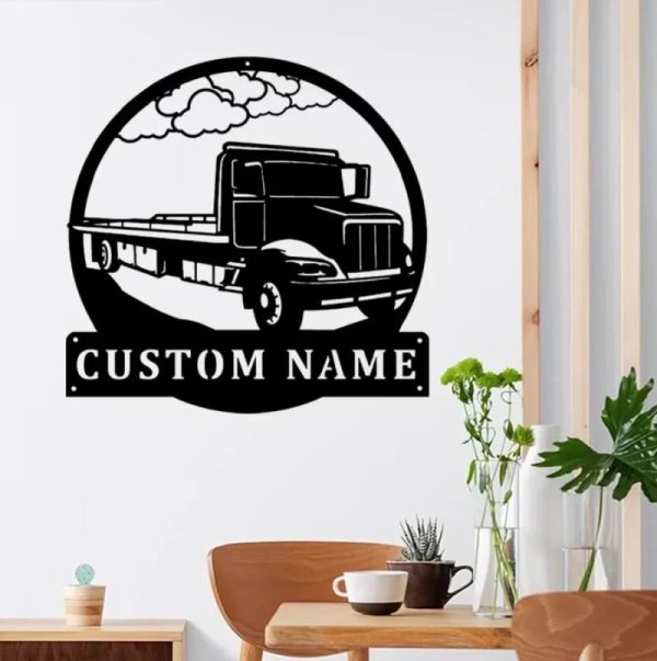 Personalized Flat Bed Tow Truck Metal Wall Art With Led Lights, Bed Se - Image 4