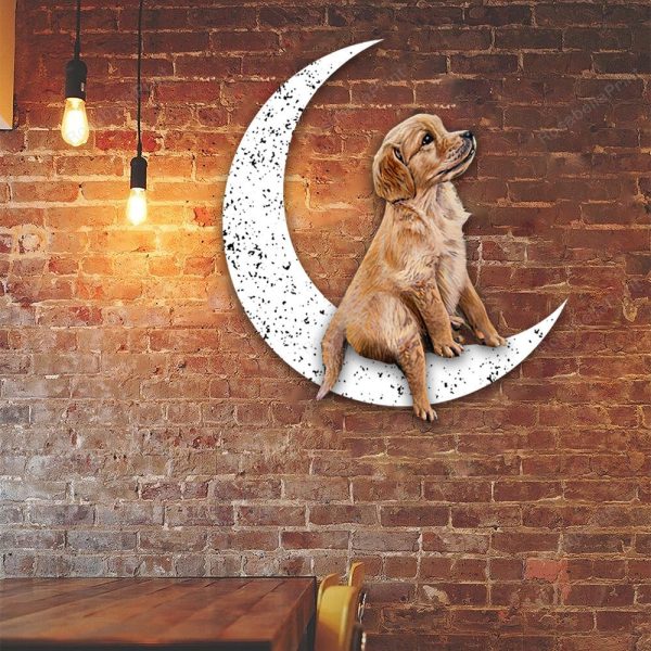 Dog Metal Sign Little Golden Retriever Sit On The Moon Gift for Dog Lo