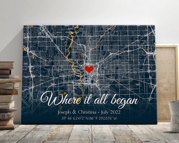 Personalized couple anniversary gift, First Anniversary Gift, Custom Street Map Canvas, Personalized Map Print, Valentines Day Gift Idea