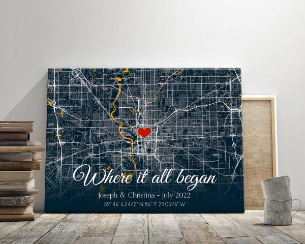 Personalized couple anniversary gift, First Anniversary Gift, Custom Street Map Canvas, Personalized Map Print, Valentines Day Gift Idea - Image 2