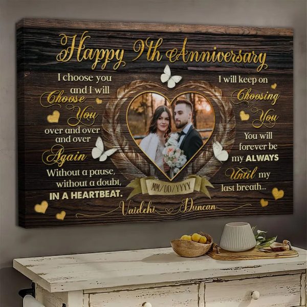 Personalized Canvas Prints, Custom Photo, Gifts For Couples, Happy 9th Anniversary Gift For Husband And Wife, I Choose You Dem Canvas - Image 2