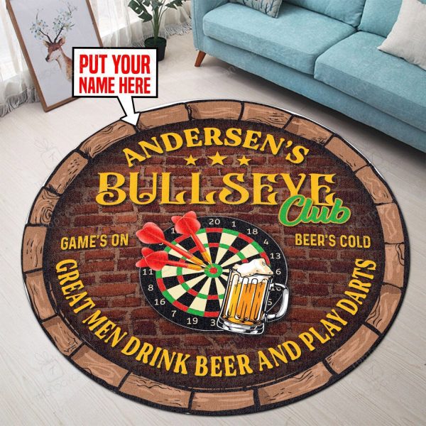 Personalized Bullseye Club Dart And Beer Living Room Round Mat Circle Rug - Image 3