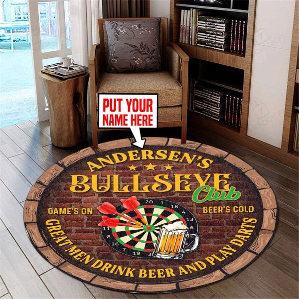 Personalized Bullseye Club Dart And Beer Living Room Round Mat Circle Rug