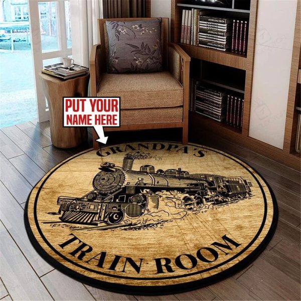 Personalized Train Room Steam Locomotive Living Room Round Mat Circle Rug