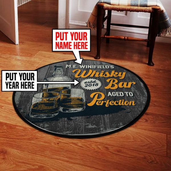 Personalized Whiskey Bar Aged To Perfection Living Room Round Mat Circle Rug - Image 2