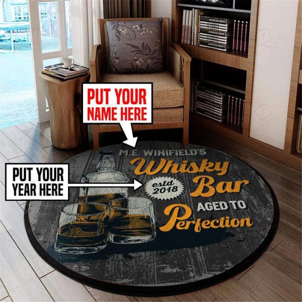 Personalized Whiskey Bar Aged To Perfection Living Room Round Mat Circle Rug