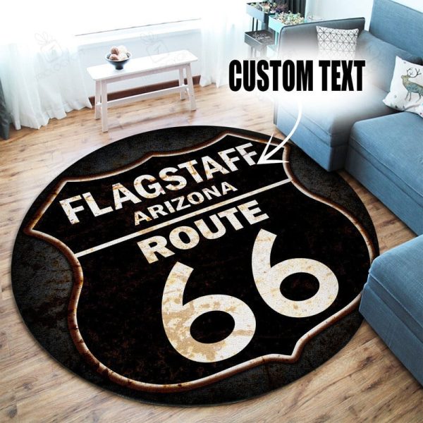 Personalized Route 66 Garage Decor, Home Bar Decor Hot Rod Round Mat - Image 2