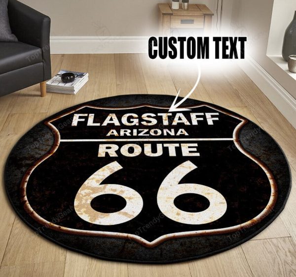 Personalized Route 66 Garage Decor, Home Bar Decor Hot Rod Round Mat - Image 3