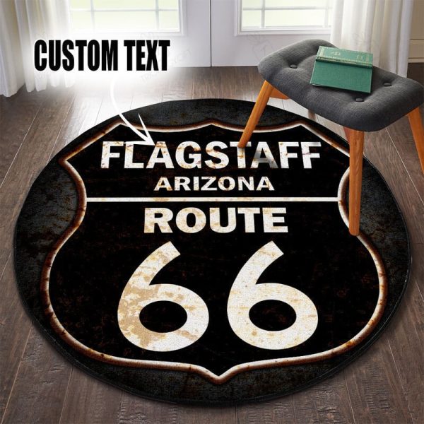 Personalized Route 66 Garage Decor, Home Bar Decor Hot Rod Round Mat