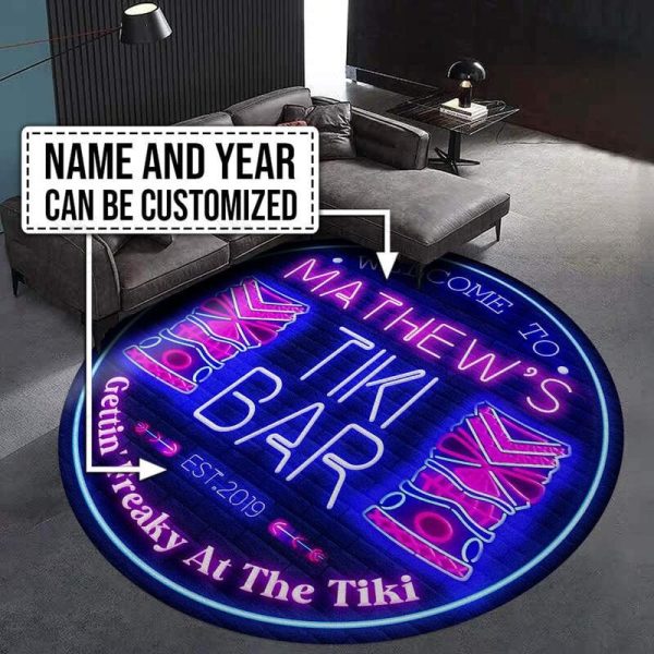 Personalized Tiki Bar Round Mat Round Floor Mat Room Rugs Carpet Outdoor Rug Washable Rugs