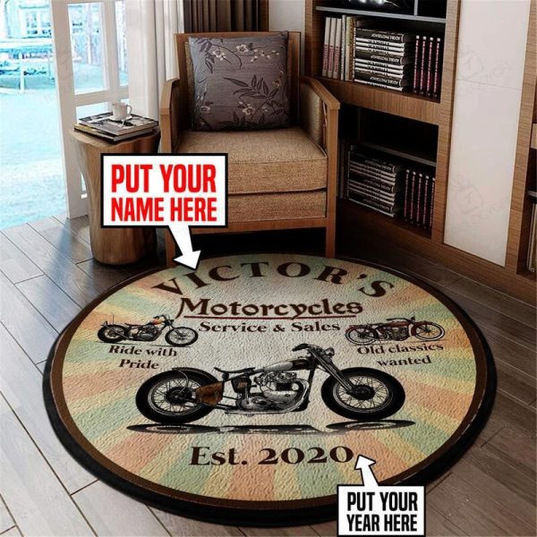 Personalized Motorcycle Garage Round Mat Round Floor Mat Room Rugs Carpet Outdoor Rug Washable Rugs