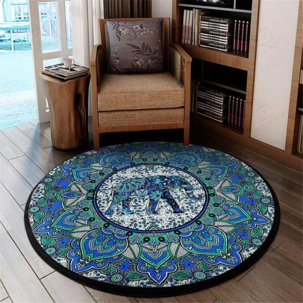 Yoga Elephant Mandala Round Mat Round Floor Mat Room Rugs Carpet Outdoor Rug Washable Rugs