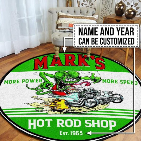 Personalized Rat Fink Hot Rod Shop Round Mat Round Floor Mat Room Rugs Carpet Outdoor Rug Washable Rugs - Image 2