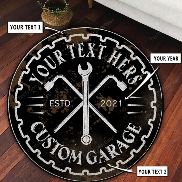 Personalized Garage Man Cave Mechanic Round Rug, Carpet 10371 - Image 2