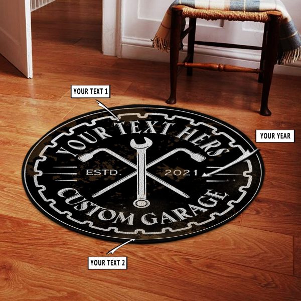 Personalized Garage Man Cave Mechanic Round Rug, Carpet 10371