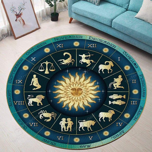 Zodiac Wheel Pattern Round Rug Carpet Washable Rugs - Image 2