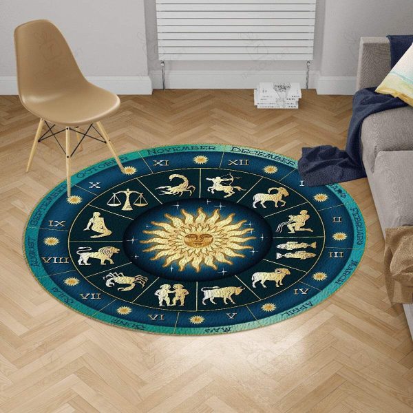 Zodiac Wheel Pattern Round Rug Carpet Washable Rugs