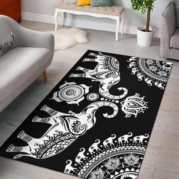 Black Elephant Mandala Area s Area Rugs For Living Room Rectangle Rug Bedroom Rugs Carpet Flooring Gift RS134839|Rosabella Print