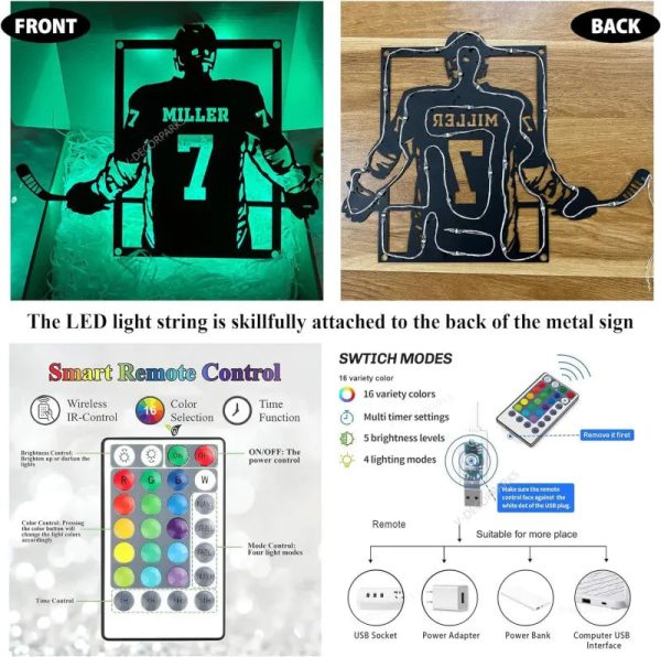 Personalized Man Soccer Metal Wall Art Led Lights, Custom Soccer Ball - Image 5